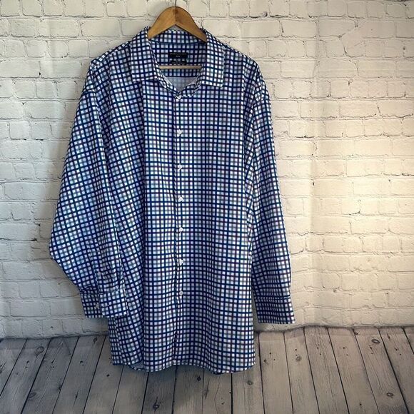 SHAQUILLE O’NEAL Shirt Mens size XLG Big Fit Cooling Stretch Purple Blue Checked - Picture 1 of 8